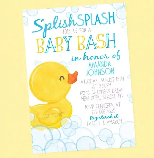 Rubber Duck Baby Shower Invitation - Splish Splash
