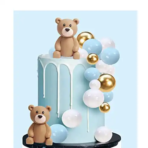 Teddy Bear Cake Topper Blue Ball Cake Decor for Boy