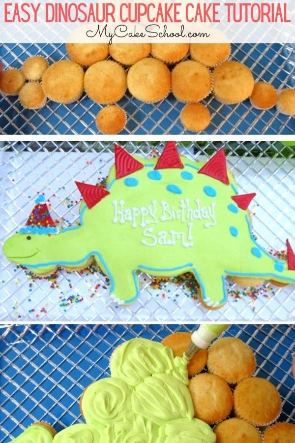 mycakeschool cupcake dinosaur cake tutorial