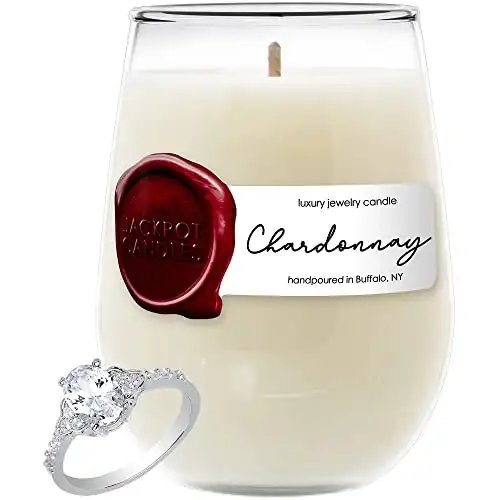 Chardonnay Wine Glass Candle with Ring Inside