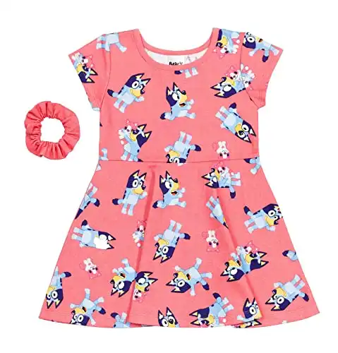 Bluey Girls French Terry Short Sleeve Dress with Scrunchy