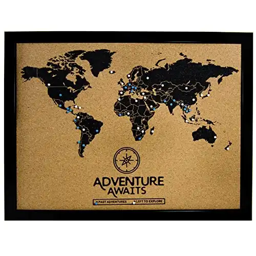 Cork Board World Travel Map with Pins