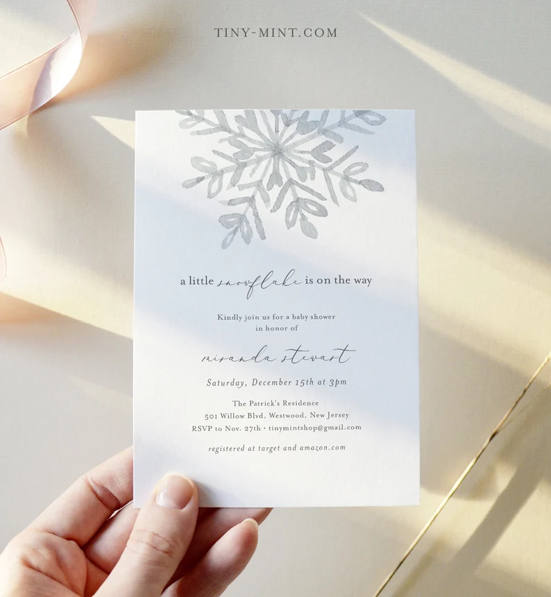Snowflake Baby Shower Invitation Template Winter Baby Shower - Etsy