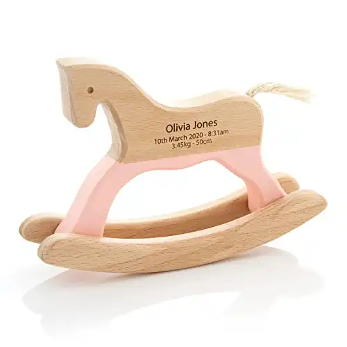 Personalized Wooden Horse Gift with Babys Name Engraved