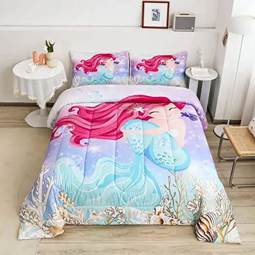Girls Mermaid Comforter Set Twin