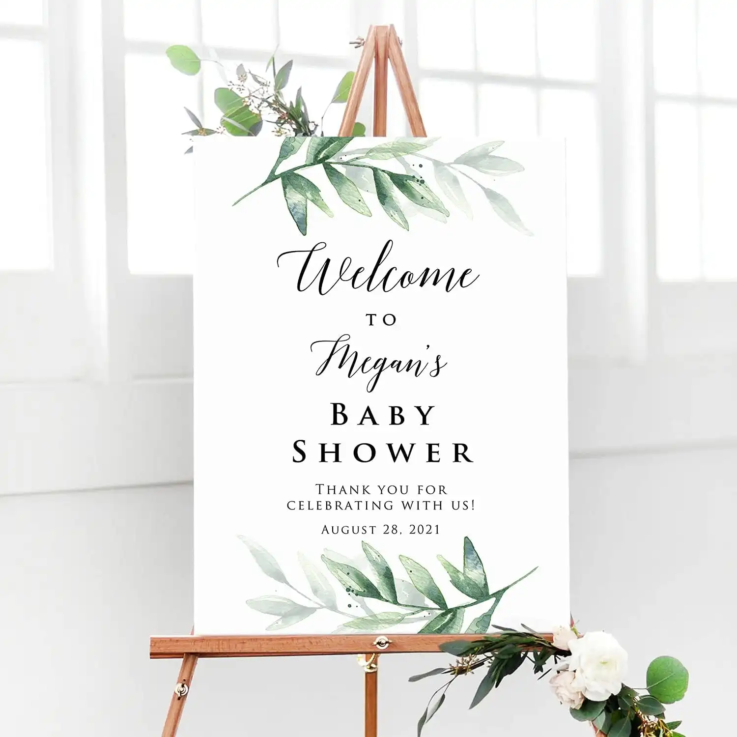 Personalized Greenery Baby Shower Welcome Sign