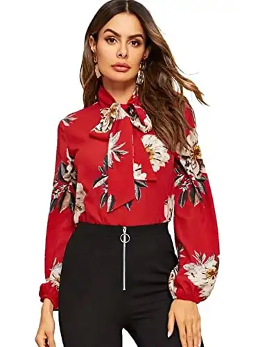 Floral Print Bow Tied Neck Blouse