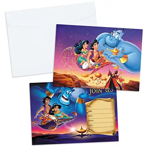 16PCS Jasmine Party Invitations Cards for Boys Girls Birthday Party Supplies 5×7Inches（Free Envelope）